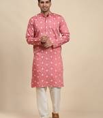Ethnic pink viscose rayon rich looks kurta pajama with desigmer embroidered work
