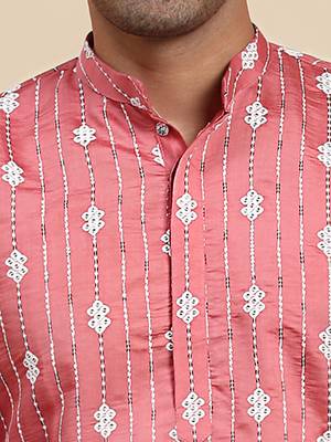 Ethnic pink viscosee rayon rich looks kurta pajama with desigmer embroidered work 3