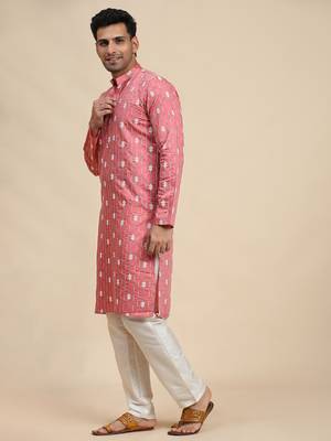 Ethnic pink viscosee rayon rich looks kurta pajama with desigmer embroidered work 4