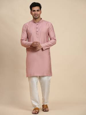 Ethnic pink viscosee rayon rich looks kurta pajama with solid print 1