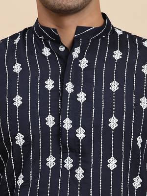 Ethnic navy blue viscosee rayon rich looks kurta pajama with desigmer embroidered work 3