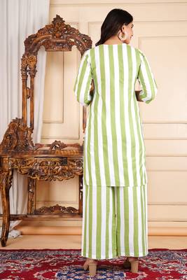 Cotton green stripe kurti with pant 3