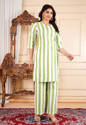 Cotton green stripe kurti with pant 4