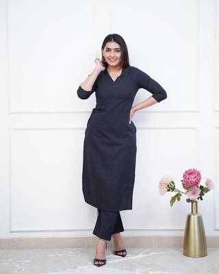 Cotton blue handwork kurti with pant 4