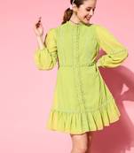 Green plain georgette short dresses