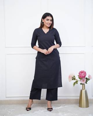 Cotton blue handwork kurti with pant 5