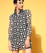 Black printed polyester short dresses