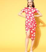 Pink printed polyester short dresses