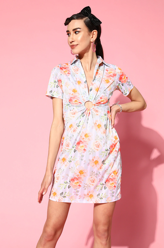 Green printed polyester short dresses