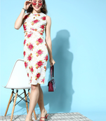 White printed polyester short dresses