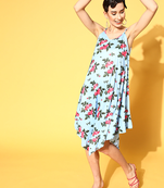 Blue printed polyester short dresses