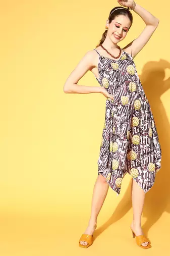 Brown printed polyester short dresses