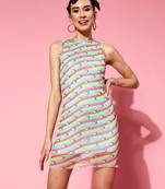 Multicolor printed polyester short dresses