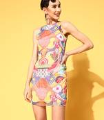 Multicolor printed polyester short dresses