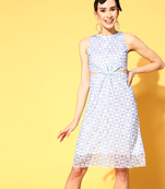 Blue printed polyester short dresses