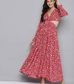 Red printed polyester maxi dresses