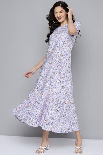 Blue printed polyester maxi dresses