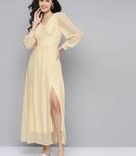 Beige plain georgette maxi dresses