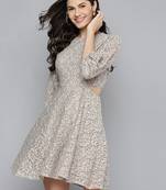 Beige plain poly cotton short dresses