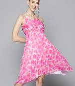 Pink printed polyester short dresses
