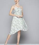 Green printed polyester short dresses