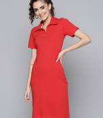 Red plain poly cotton short dresses