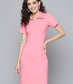 Pink plain poly cotton short dresses