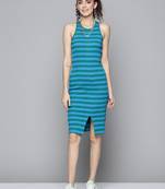 Blue plain poly cotton short dresses