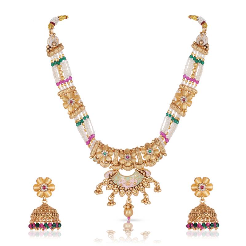 Jiyanshi fashion copper temple rajwadi style jewellery set      
