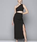 Black plain polyester maxi dresses