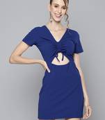 Blue plain polyester short dresses