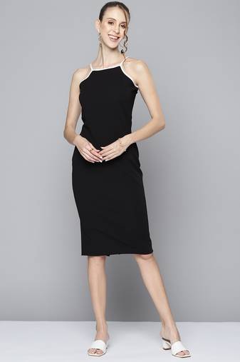 Black plain polyester short dresses