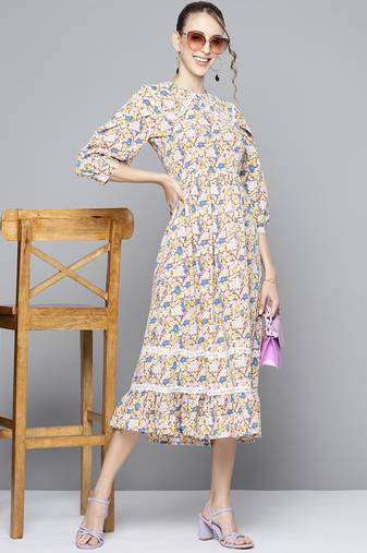 White printed polyester short dresses
