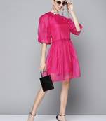 Magenta embroidered polyester short dresses