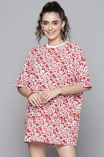 Red printed cotton short dresses