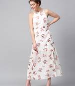 Pink printed georgette maxi dresses