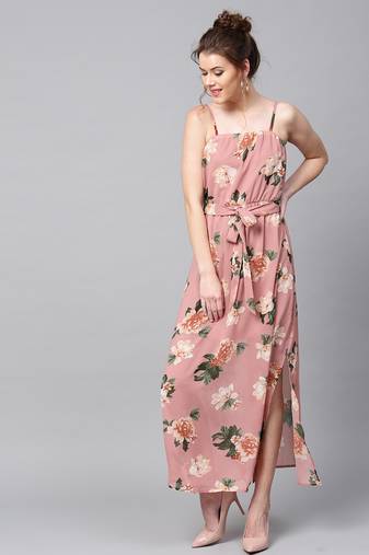 Pink printed georgette maxi dresses