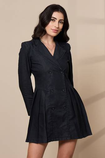 Black plain cotton short dresses