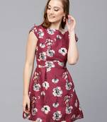 Burgundy printed polyester short dresses