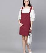 Maroon plain corduroy short dresses
