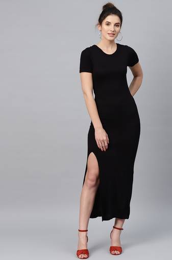Black plain poly cotton maxi dresses