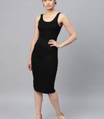 Black plain poly cotton short dresses