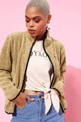 Beige plain polyester jackets