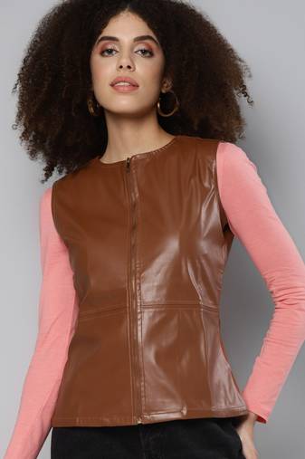 Brown plain pu jackets
