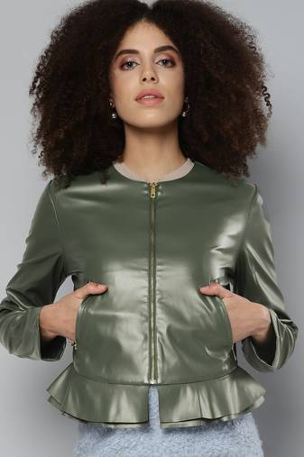 Olive plain pu jackets