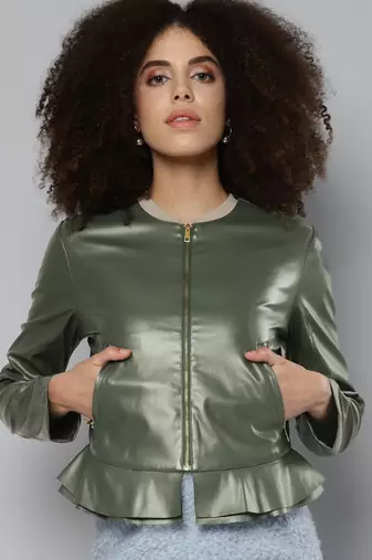 Olive plain pu jackets