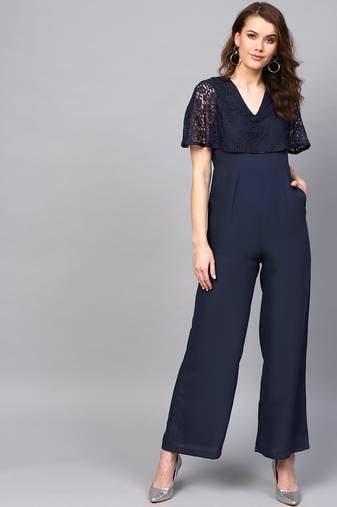 Blue plain georgette jumpsuit