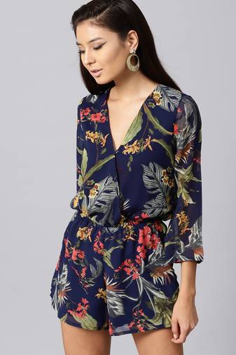 Blue printed georgette jumpsuit