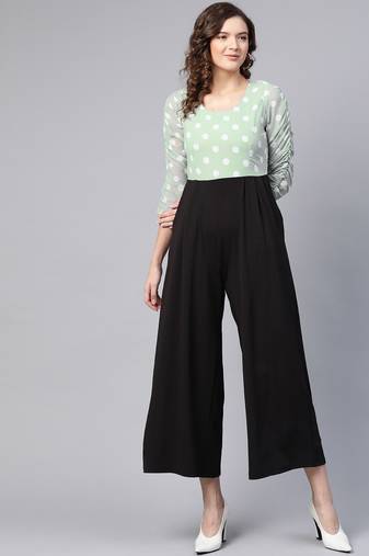 Green printed polyester jumpsuit