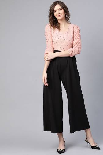 Pink printed polyester jumpsuit